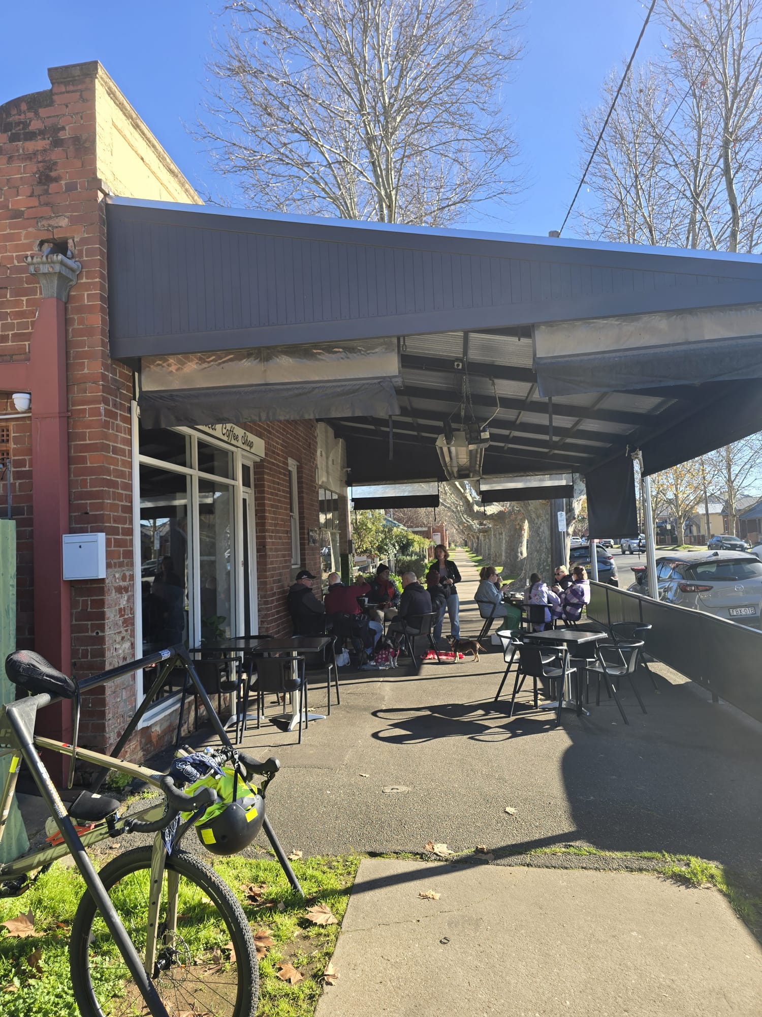 Outdoor seating of Trail Street Cafe, suitable for dogs
