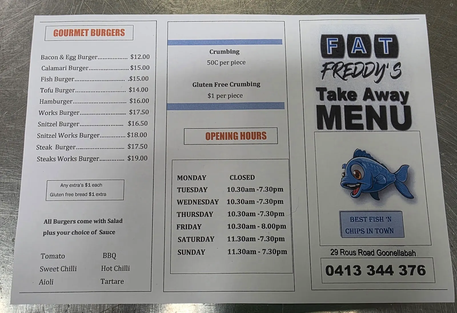 FAT Freddy's Fish Bar Take Away.